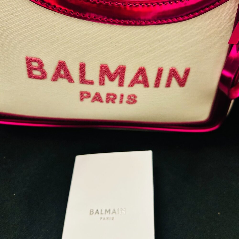 Balmain B-Army Shoulder canvas leather metallic pink bag NWT - Picture 3 of 7